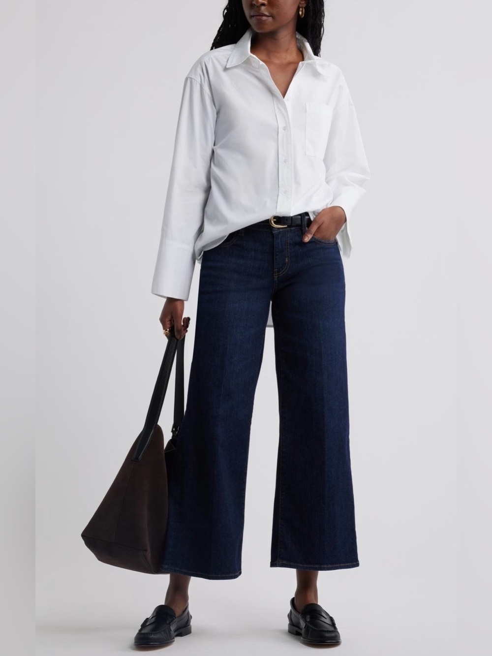 Caslon White Cotton Poplin Button-Up Shirt, White, Large